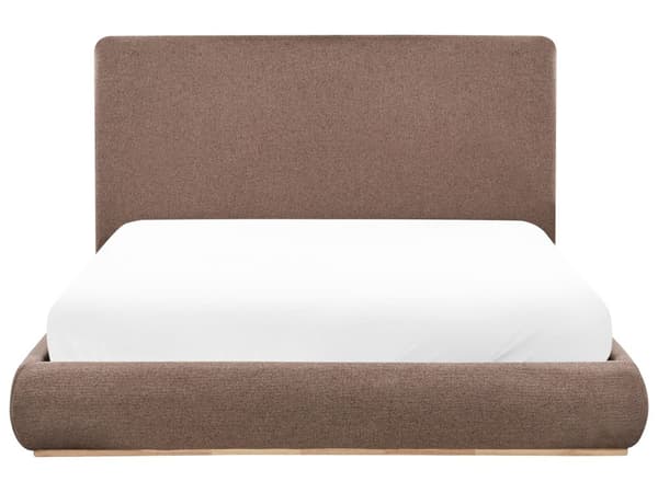 Seng Brun Polyester 160 x 200 cm Moderne To Mands Seng med Opbevaring Blød Sengegavl Dobbeltseng Lav Sengeramme Retro Design