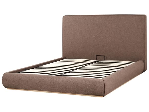 Seng Brun Polyester 160 x 200 cm Moderne To Mands Seng med Opbevaring Blød Sengegavl Dobbeltseng Lav Sengeramme Retro Design