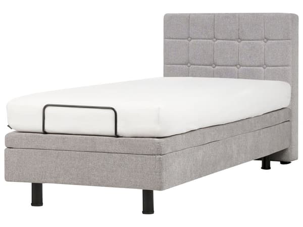 Elevationsseng Lysegrå Polstret 90 x 200 cm Enkelt Børneseng med Madras Elevation Elektrisk Justerbar Quiltet Tuftet Sengegavl Soveværelse