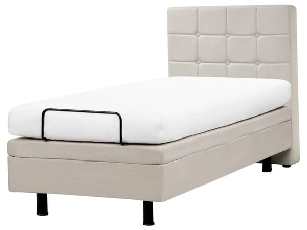 Elevationsseng Lys Beige Polstret 80 x 200 cm Bedste Enkelt Børneseng med Madras Elevation Elektrisk Justerbar Quiltet Sengegavl Soveværelse