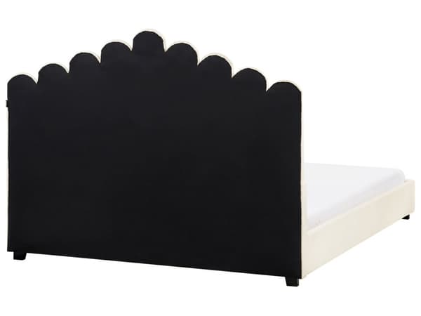 Seng Off White Velour 160 x 200 cm Moderne To Mands Blød Sengegavl Dobbeltseng Sengeramme Moderne Design Stofseng