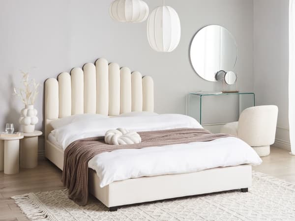 Vandseng Off White Velour 140 x 200 cm Dekorativ Tre Kvart Seng med Sengegavl Halvanden Mands Kvalitetseng med Vand Madras Teenageværelse