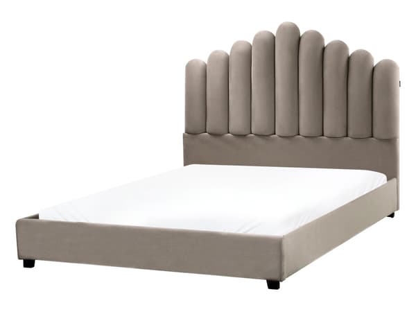 Seng Taupe Fløyel 140 x 200 cm Skallformet Sengegavl Spaltegulv