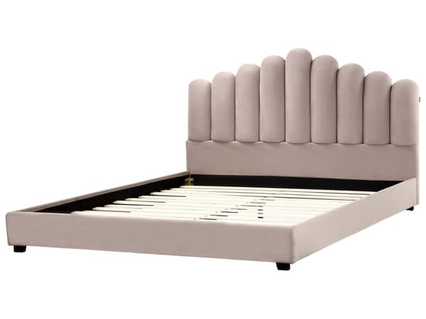 Seng Taupe Fløyel 180 x 200 cm Skallformet Sengegavl Spaltegulv