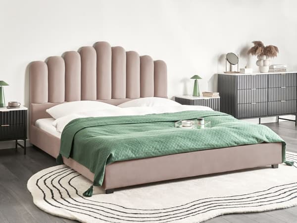 Vandseng Taupe Velour 180 x 200 cm Dekorativ Moderne To Mands Blød Sengegavl Dobbeltseng Sengeramme Vandmadras Design Stofseng