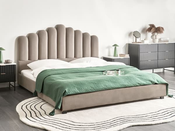 Vandseng Taupe Velour 180 x 200 cm Dekorativ Moderne To Mands Blød Sengegavl Dobbeltseng Sengeramme Vandmadras Design Stofseng