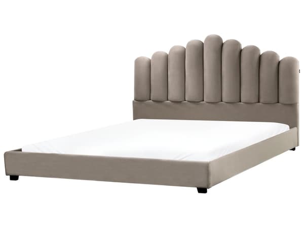 Vandseng Taupe Velour 180 x 200 cm Dekorativ Moderne To Mands Blød Sengegavl Dobbeltseng Sengeramme Vandmadras Design Stofseng