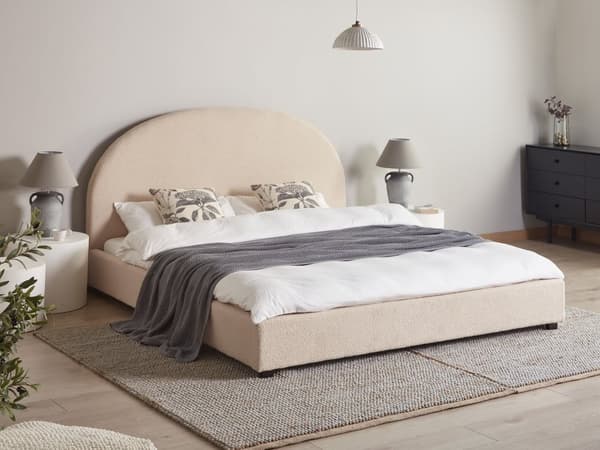 Seng Beige Boucle 180 x 200 cm Moderne To Mands Blød Sengegavl Dobbeltseng Sengeramme Plys Design Stofseng