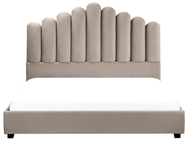 Vandseng Taupe Velour 160 x 200 cm Dekorativ Moderne To Mands Blød Sengegavl Dobbeltseng Sengeramme Vandmadras Design Stofseng