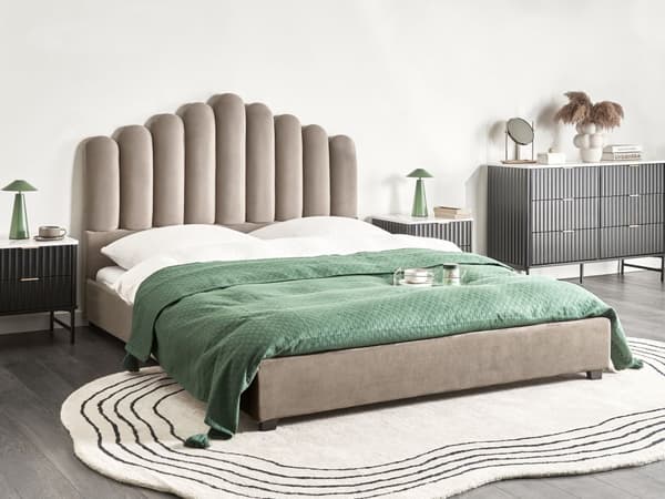 Vandseng Taupe Velour 160 x 200 cm Dekorativ Moderne To Mands Blød Sengegavl Dobbeltseng Sengeramme Vandmadras Design Stofseng