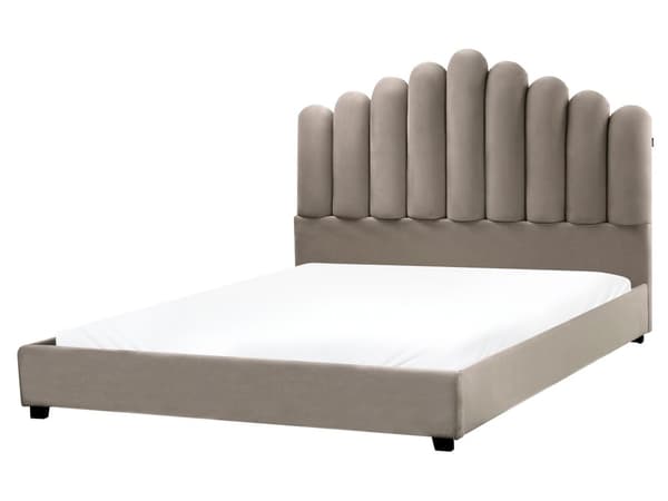 Vandseng Taupe Velour 160 x 200 cm Dekorativ Moderne To Mands Blød Sengegavl Dobbeltseng Sengeramme Vandmadras Design Stofseng
