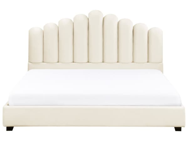 Seng Off White Velour 180 x 200 cm Moderne To Mands Blød Sengegavl Dobbeltseng Sengeramme Moderne Design Stofseng