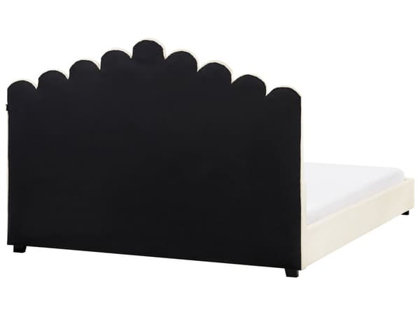 Seng Off White Velour 180 x 200 cm Moderne To Mands Blød Sengegavl Dobbeltseng Sengeramme Moderne Design Stofseng