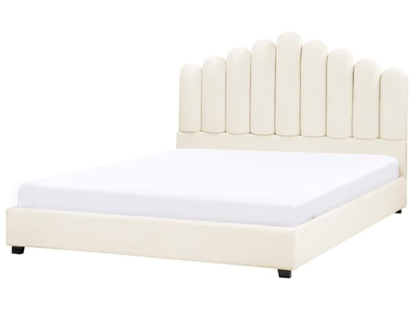 Seng Off White Velour 180 x 200 cm Moderne To Mands Blød Sengegavl Dobbeltseng Sengeramme Moderne Design Stofseng
