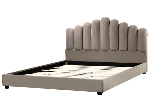 Seng Taupe Velour 180 x 200 cm Moderne To Mands Blød Sengegavl Dobbeltseng Sengeramme Moderne Design Stofseng
