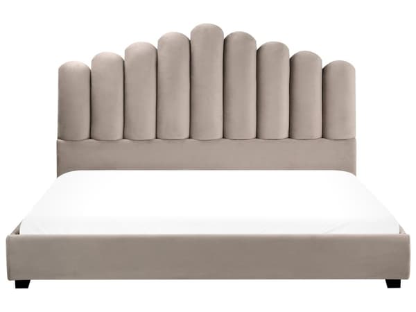 Seng Taupe Velour 180 x 200 cm Moderne To Mands Blød Sengegavl Dobbeltseng Sengeramme Moderne Design Stofseng