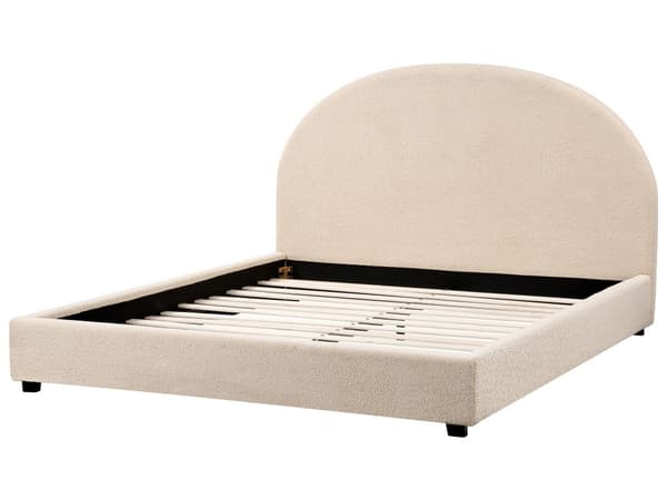 Seng Beige Boucle 160 x 200 cm Moderne To Mands Blød Sengegavl Dobbeltseng Sengeramme Plys Design Stofseng