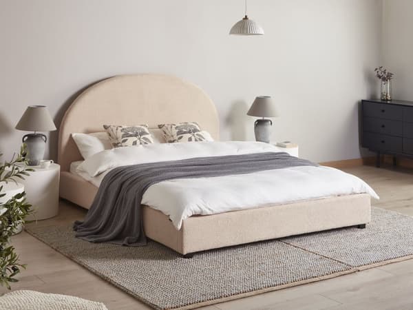 Seng Beige Boucle 160 x 200 cm Moderne To Mands Blød Sengegavl Dobbeltseng Sengeramme Plys Design Stofseng
