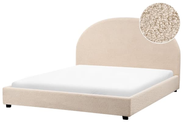 Seng Beige Boucle 160 x 200 cm Moderne To Mands Blød Sengegavl Dobbeltseng Sengeramme Plys Design Stofseng