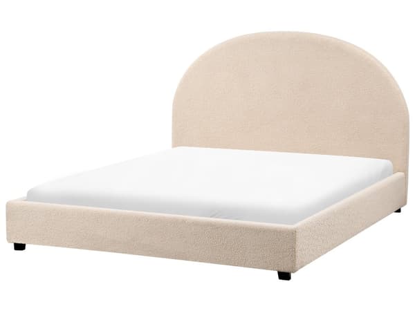 Seng Beige Boucle 140 x 200 cm Moderne Trekvart Seng Blød Sengegavl Halvandenmands 3 kvart Seng Plys Design Soveværelse