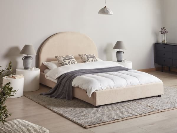 Seng Beige Boucle 140 x 200 cm Moderne Trekvart Seng Blød Sengegavl Halvandenmands 3 kvart Seng Plys Design Soveværelse