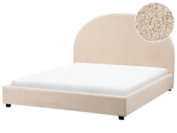 Seng Beige Boucle 140 x 200 cm Moderne Trekvart Seng Blød Sengegavl Halvandenmands 3 kvart Seng Plys Design Soveværelse