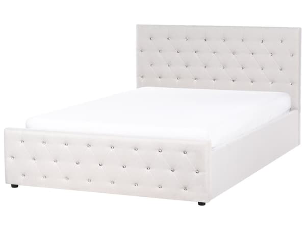 Seng med oppbevaring Beige Polyesterstoff 160 x 200 cm Sengegavl Dekorative krystaller Glamorøs stil Soverom Sengeramme