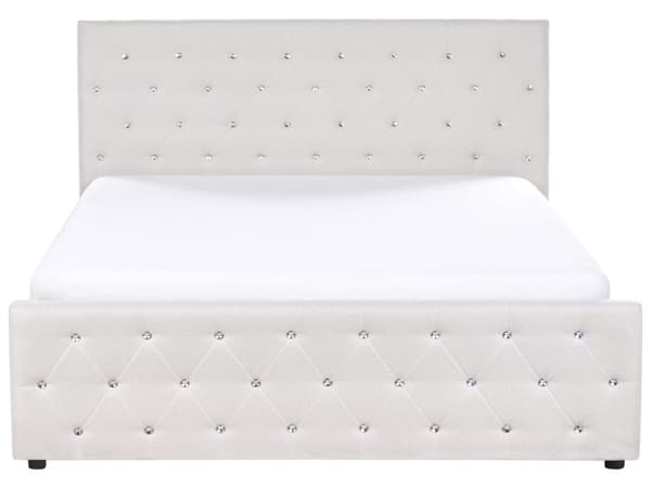 Seng med oppbevaring Beige Polyesterstoff 160 x 200 cm Sengegavl Dekorative krystaller Glamorøs stil Soverom Sengeramme