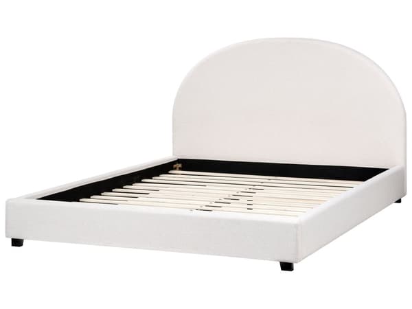 Seng Off-White Polyesterstoff 160 x 200 cm Halvrund sengegavl Minimalistisk og retro stil Soverom Dobbeltseng
