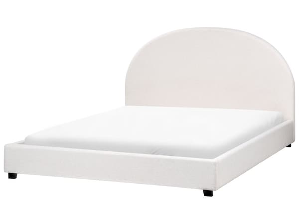 Seng Off-White Polyesterstoff 160 x 200 cm Halvrund sengegavl Minimalistisk og retro stil Soverom Dobbeltseng