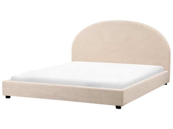 Vandseng Beige Boucle 180 x 200 cm Dekorativ Moderne To Mands Blød Sengegavl Dobbeltseng Sengeramme Vandmadras Design Stofseng