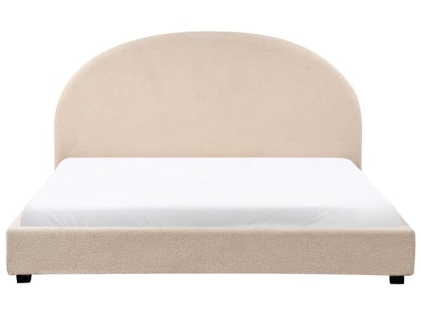 Vandseng Beige Boucle 180 x 200 cm Dekorativ Moderne To Mands Blød Sengegavl Dobbeltseng Sengeramme Vandmadras Design Stofseng