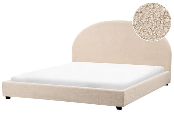 Vandseng Beige Boucle 180 x 200 cm Dekorativ Moderne To Mands Blød Sengegavl Dobbeltseng Sengeramme Vandmadras Design Stofseng