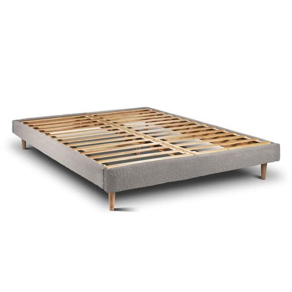 Säng 150x190cm med sänggavel med bouclelinjer och sängbottenkit Grå - Total höjd: 29cm