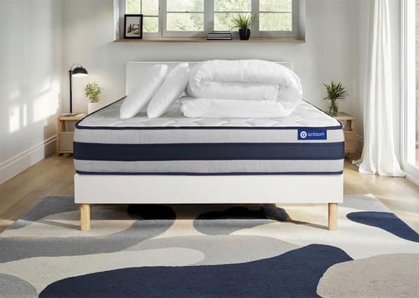 Sängset madrass 180x200 Actimemo ergo Memory foam - 24 cm - Fast - sängram vit + 2 kuddar + täcke