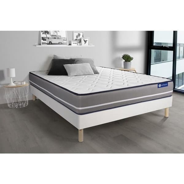 Set med Latex- och minnesskum madrass ACTILATEX PUR 80x200cm 3 komfortzoner + sängram KIT bla 80 x 200 cm Vit