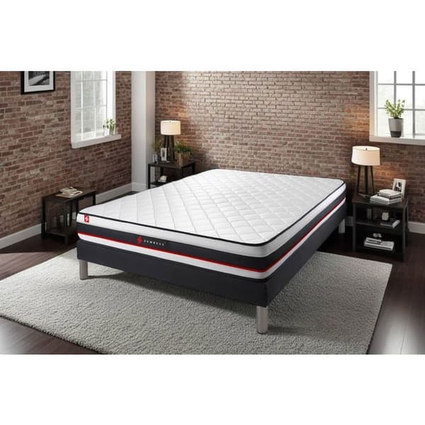 Ensemble madrass + sängbotten - SOMNESS - FORM - Mycket fast - 140 x 190 cm - Svart