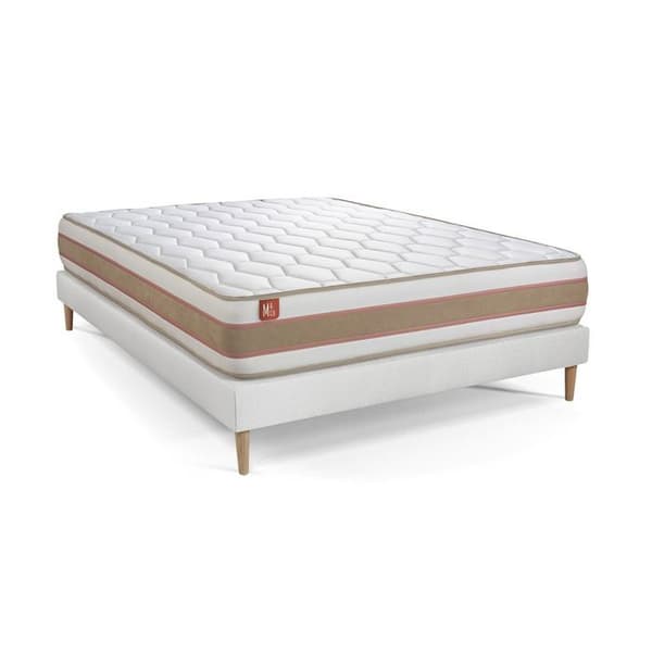 Pack madrass LE DÉLICAT 180x200cm Fjädrar i påse + Memory foam + sängramset Vit