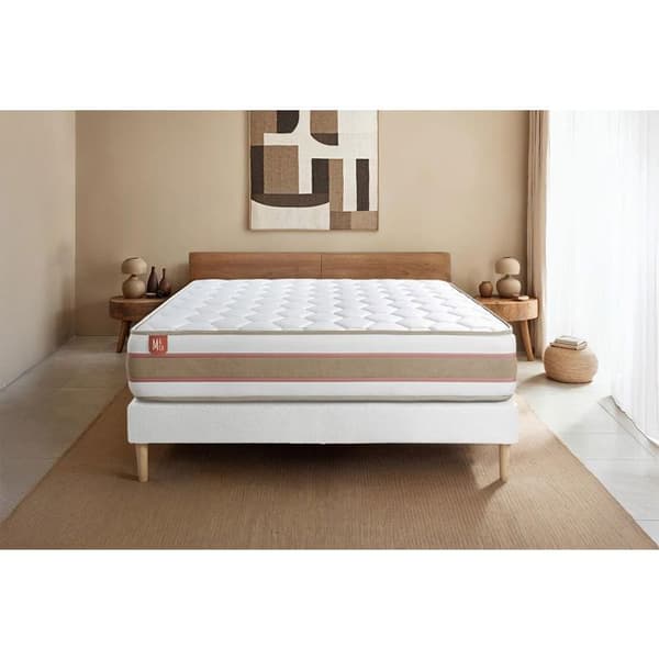 Pack madrass LE DÉLICAT 180x200cm Fjädrar i påse + Memory foam + sängramset Vit