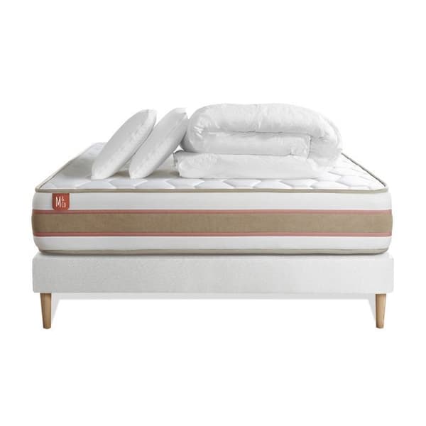 Pack madrass LE DÉLICAT 180x200cm Fjädrar i påse + Memory foam + sängramset Vit