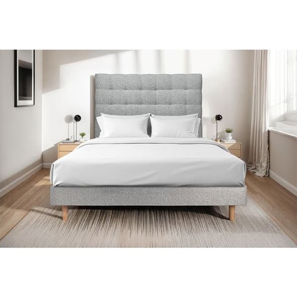 Säng 140x200cm med tuftad huvudgavel i bouclé och sängram kit Grå - Totalhöjd: 29cm