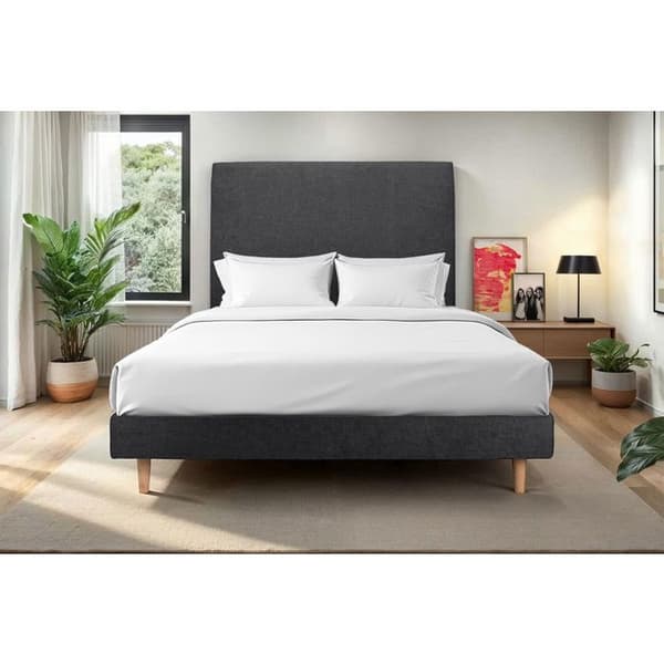 Lit 135x190cm med stoppad huvudgavel i tyg och sängbotten kit Svart - Total höjd: 29cm