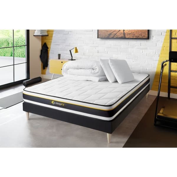 Pack madrass SOFT + sängram kit svart + 2 kuddar med minnesskum + Duntäcke Percale 140x200 cm Svart