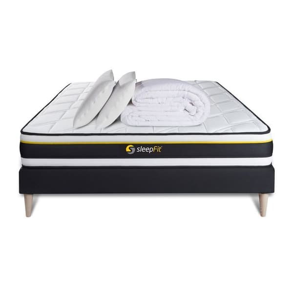 Pack madrass SOFT + sängram kit svart + 2 kuddar med minnesskum + Duntäcke Percale 140x200 cm Svart