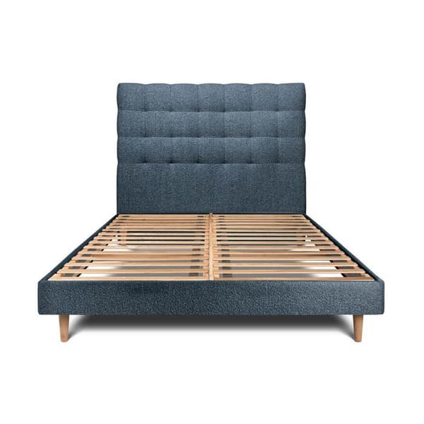 Säng 180x200cm med tuftad huvudgavel i boucléstil och sängsats Blå - Total höjd: 29cm