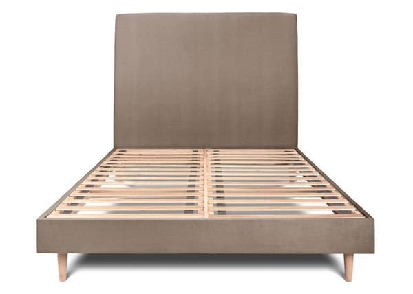 Lit 160x200cm tapissier velours och sängbotten kit taupe - Massivt trä - Nutida