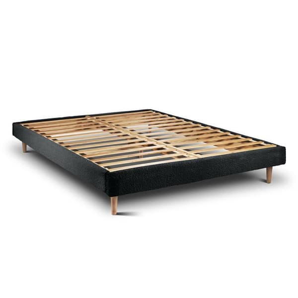 Lit 140x200cm med klädd sänggavel i boucle och sängbotten kit Svart - Massivt trä - Modern skandinavisk stil