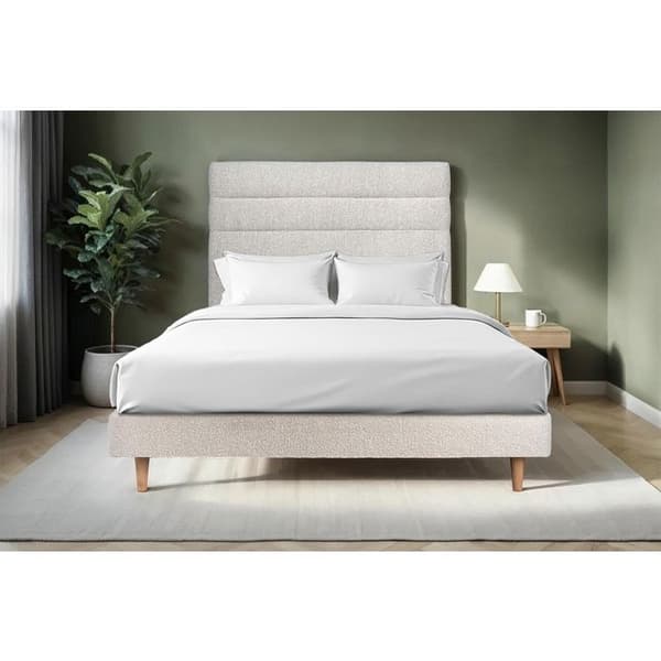 Lit 140x190cm med sänggavel med boucle-linjer och sängram kit - Beige - Modern skandinavisk stil