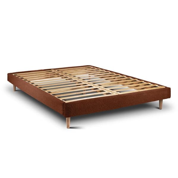 Säng 150x190cm - Terrakotta - Tapetserad sänggavel i bouclette - Massivt trä - Modern Skandinavisk stil