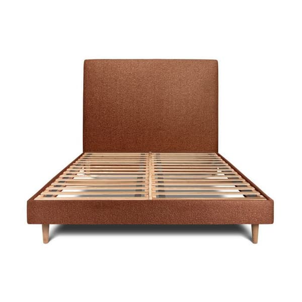 Säng 150x190cm - Terrakotta - Tapetserad sänggavel i bouclette - Massivt trä - Modern Skandinavisk stil